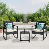 3 Pieces Patio Conversation Sets Outdoor Patio Furniture Set Rocking Bistro Set Rattan Conversation with Coffee Table