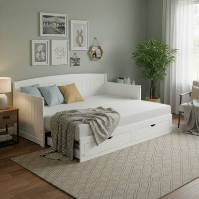 Furniture Harmony Twin To King Daybed With Pop Up Trundle Bed - Solid Wood Twin Day Bed With 2 Pull-out Storage Drawers And 400lb Capacity - For Kids by One Allium Way