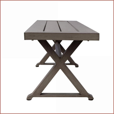 Outdoor Dining Bench with Aluminum Frame & X-Shaped Legs | Dark Gray | Aluminum by Hokku Designs