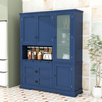 Tall Pantry Cabinet with Hutch, 2 Drawers, Adjustable Shelves and Microwave Workstation