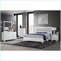 Bedroom Set, 5-Piece Modern Snow White Full Size with LED Accent Lighting | Double Dressers | Solid Wood+MDF by Red Barrel Studio