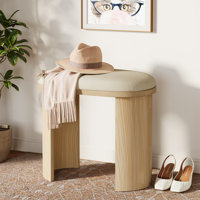 Vanity Stool with Wood Base and Upholstery, Accent Stool for Bedroom, Living room