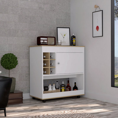 Bar Cart, Six Bottle Cubbies, One Cabinet, Four With Casters by Latitude Run
