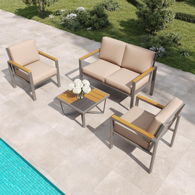 4-Piece Outdoor Patio Furniture Set, Metal Conversation Set with Cushions