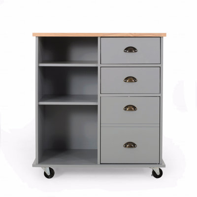Kitchen Island Table, Cart With Storage,Rolling Side Table On Wheels With Large Worktop, Cabinet With Drawers by 17 Stories