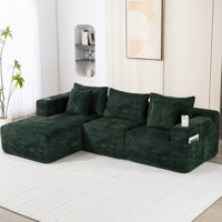 Modern Modular Sectional with 5 Pillows & Side Storage Pockets, Corduroy Upholstery Sectional for Living Room, Gray