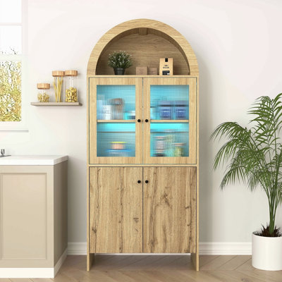 Natural Wood Grain Tech-Inspired MDF Dome Cabinet - A Smart Combination Of Snack Storage And LED Lighting.