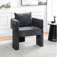 Modern 3-Leg Chenille Dining Chair With Ergonomic Arms & Removable Pillow, Comfy Accent Chair, Small Space Armchair For Living Room, Bedroom, Dining R by George Oliver