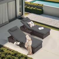 2-Pack Adjustable Outdoor Lounge Chairs, Poolside Chaise Lounge With 5-Position Backrest, Thick Cushion & Cup Holder, All-Weather PE Rattan Patio Furn by Latitude Run