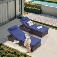 2-Pack Adjustable Outdoor Lounge Chairs, Poolside Chaise Lounge With 5-Position Backrest, Thick Cushion & Cup Holder, All-Weather PE Rattan Patio Furn by Latitude Run