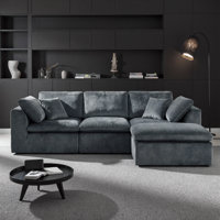 Modern Sectional Sofa with Chaise Lounge Dark Grey Chenille Comfortable Sleeper by Latitude Run