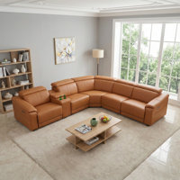 Modern Genuine Leather Power Reclining Sectional Set With Wild Seat-Brown by Latitude Run