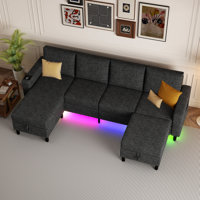 109" Sectional Couches For Living Room, 4 Seat Sectional Sofa With Rgb Light/Wireless Charging/Usb/Type-C by Latitude Run