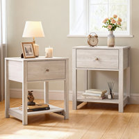 White Nightstand, Modern Nightstand Bedside Table With Drawer And Large Storage Shelf, End Tables Side Tables For Bedroom, Mesa De Noche For Small Spa by Latitude Run