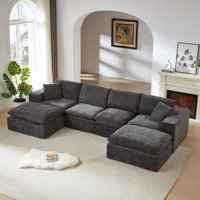138" Cloud Sectional Couches for Living Room,Convertible Boneless U Shaped Couch with Ottomans, Modern Modular Sectional Sofa,Oversized,White by Latitude Run