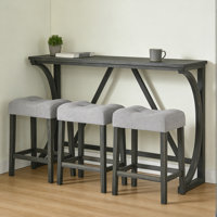 59" Multi-Purpose Bar Table Set with 3 Stools and Built-in Power Outlet, Solid Wood Sofa Table for Kitchen, Living Room, Dining Area by Ebern Designs