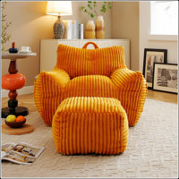 Giant Plush Bean Bag Chair With Armrests And Footstool -- Comfy Beanbag Chaise Lounge For Living Room, Bedroom & Dorm