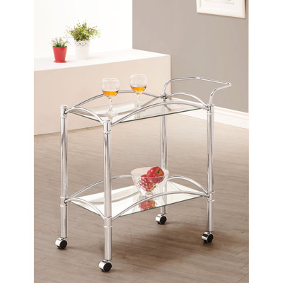 2 Rectangular Metal Bar Cart With Glass Shelf, Suitable For Dining Room Display, Mobile Design Smooth Cart, Shelf by Red Barrel Studio