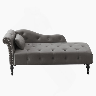 60.6" Velvet Chaise Lounge Buttons Tufted Nailhead Trimmed Solid Wood Legs With 1 Pillow by House of Hampton