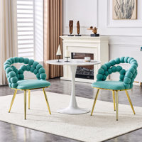 Set Of 2 Modern Velvet Upholstered Dining Chairs With Gold Legs And Puffy Bubble Design For Stylish Seating. by Everly Quinn