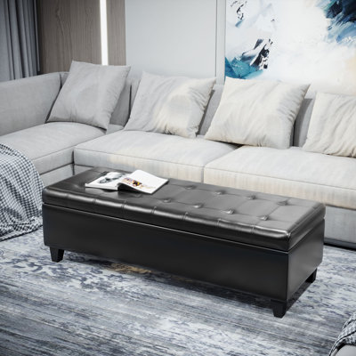 51" Ottoman Storage Bench, Faux Leather Storage Chest With Lift Top, Tufted Ottoman With Storage For Living Room, Entryway, Dark Brown by Red Barrel Studio