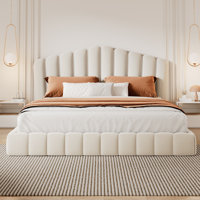 Velvet Upholstered Queen Bed Frame Floor Bed Shell-Shaped Headboard For Bedroom,No Box Spring Needed by Mercer41