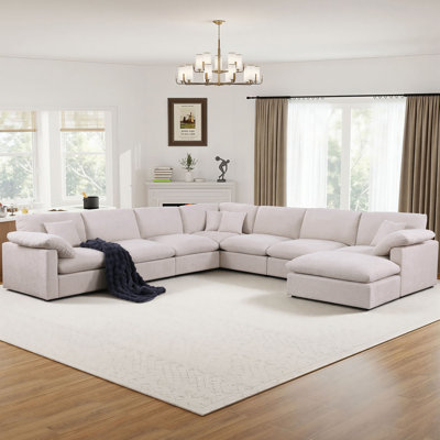 144" Oversized Corner Sectional Sofa With Removable Ottomans 8 Seat Chenille Cloud Upholstered Modular Sectional Couches by Latitude Run