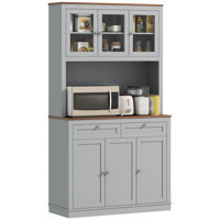 71" Kitchen Pantry Cabinet With Microwave Stand, Kitchen Hutch With 2 Drawers And Adjustable Shelves by Latitude Run