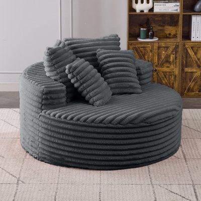 Oversized Chaise Lounge Chair Indoor, 55 Inch Round Accent Chair, Comfy Sofa Chair, Corduroy Barrel Chair for Living Room, Bedroom, Reading Room by Ebern Designs
