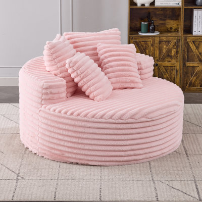 Oversized Chaise Lounge Chair Indoor, 55 Inch Round Accent Chair, Comfy Sofa Chair, Corduroy Barrel Chair for Living Room, Bedroom, Reading Room by Ebern Designs