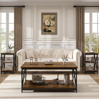 17 Stories Living Room Coffee Table Set of 3, Industrial Triangular-Design Coffee Table and 2 End Side Tables, 3 Piece Living Room Table Set with Stor by 17 Stories
