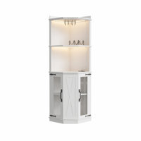 Corner Bar Cabinet With Power Outlet, Farmhouse Wine Bar Cabinet With Adjustable Shelves And Lights For Dining Room, Living Room, Kitchen by Latitude Run