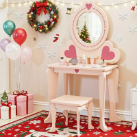 Kids Vanity Set With Mirror And Chair, 2-in-1 Convertible Vanity Table With Storage, Toddler Makeup Toy With 8 Pcs Accessories For Pretend Play, Gift by Rosdorf Park
