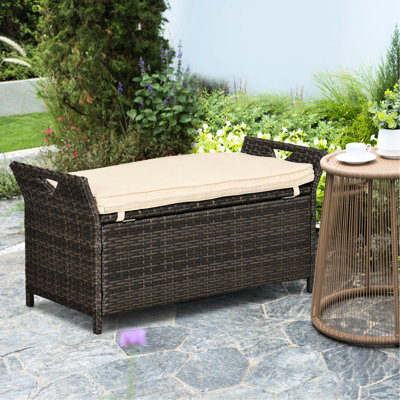 27 Gallon Deck Storage Bench, Pe Patio Furniture, Cream White With Handles, 21 For Outdoor Leisure Trunk, Bench Cushion, White, Practical Furniture by Dovecove