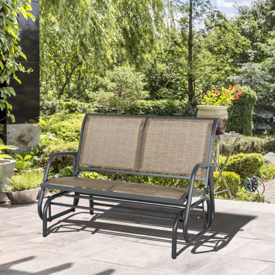 2 Outdoor Swing Glider Bench, Patio Double Rocking Chair . Mixed Brown With Powder Coated Steel. Comfortable Sling Fabric, Water- & -. Supports 440 Lb by Latitude Run