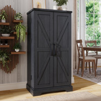 Farmhouse 47" Kitchen Pantry, Wood Storage Pantry Cabinet With Barn Doors, Organizer And Adjustable Shelves, Rustic Cupboard For Kitchen, Dining Room, by Gracie Oaks