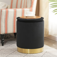 Velvet Round Storage Ottoman With Tray Top by Mercer41