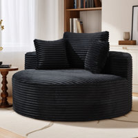 56" Oversized Bean Bag Chair, Round Chaise Lounge Single Sofa Chair with Pillows by Hokku Designs