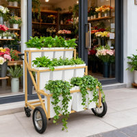Professional 3-Tier Flower Display Cart With 12 Detachable Buckets, Heavy-Duty Steel Construction And Large Wheels For Easy Mobility, Ideal For Floris by Arlmont & Co.