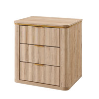 24" Fluted Nightstand With 3 Drawers, Mid Century Modern Wood Night Stand With Metal Handle by George Oliver