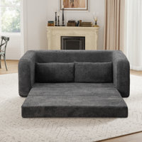 71"W Chenille 2-In-1 Pull Out Sofa Bed,Convertible Loveseat With Pillow by Latitude Run