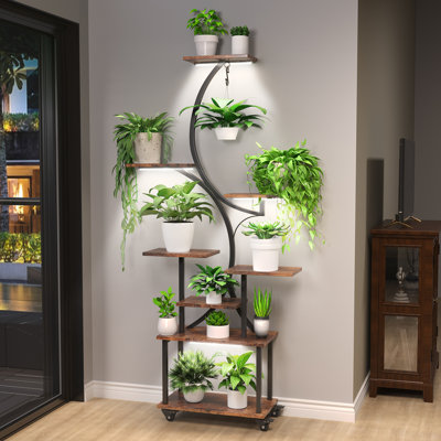 Plant Stand Indoor with Grow Lights, 62" Tall Indoor Plant Stand with Wheels, 8 Tiered Plant Shelf Indoor, Tall Plant Stands Indoor with Pulley for Li by 17 Stories