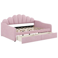 Upholstered Daybed Wtih With Shall Shaped Backrest And 2 Drawers