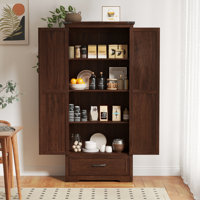 Farmhouse 72" Tall Kitchen Pantry Cabinet - Large Wood Kitchen Storage Cabinets With Adjustable Shelves & 2 Barn Doors & Drawer by Ophelia & Co.
