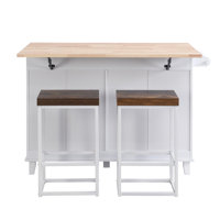 Farmhouse Kitchen Island Set With Drop Leaf And 2 Seatings,Dining Table Set With Storage Cabinet, Drawers And Towel Rack by Ophelia & Co.