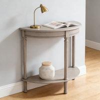 Half Moon Console Table With Greige Finish And Turned Legs, Timeless Entryway Or Living Room Accent Table For Foyer Decor by Red Barrel Studio