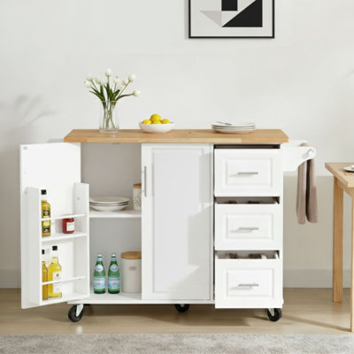 Classic Compact Folding-Leaf Countertop Multi-Storage Mobile Kitchen Island Cart by Ebern Designs