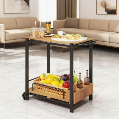 2-Tier Coffee & Drink Cart with 3 Bottle Holders - Rolling Utility Cart for Kitchen, Living Room & Party by 17 Stories