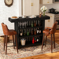 63 Inch Modern Black Home Bar Unit 2 Tier Mini Bar Table with Footrest Tall Pub Table for Kitchen Bistro Dining Room Living Room Industrial Coffee Bar by Ebern Designs