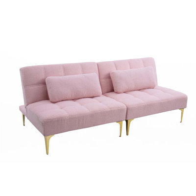 71" Convertible Sofa Bed Futon With Gold Metal Legs Teddy Fabric by Ebern Designs